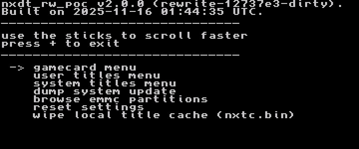Main menu of NX Dump Tool