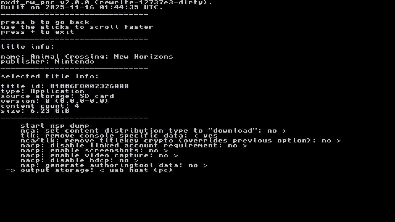 Dump configuration screen for user titles within NX Dump Tool