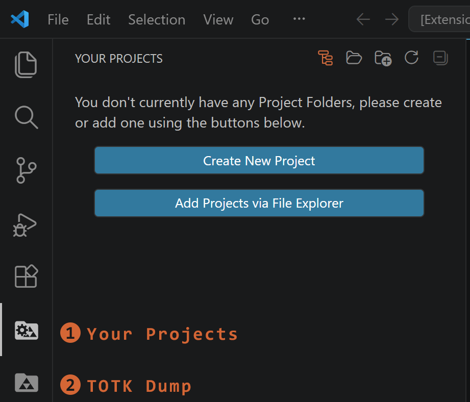 A screenshot of the your Projects page in TKVSC with the two tabs added by TKVSC labelled