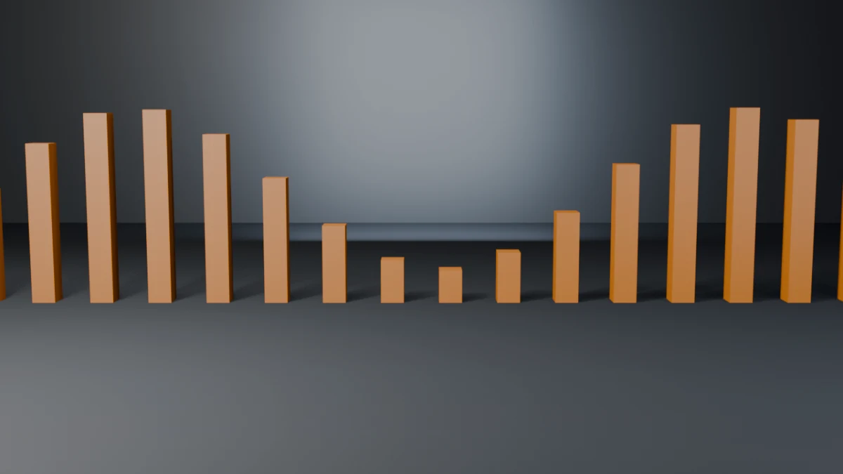 Driver wave: sixteen orange columns whose heights form a sine skyline on a dark studio floor, each driven by a driver_namespace function