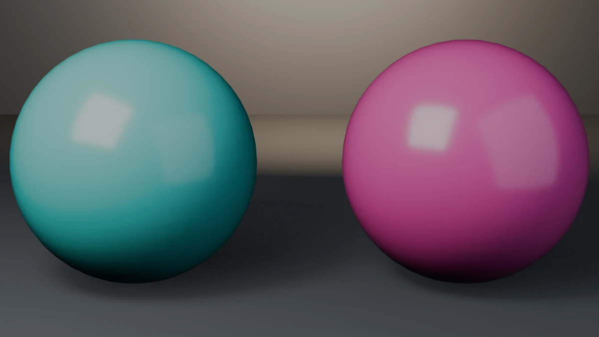 Shader node group: a teal sphere and a magenta sphere sharing one TintedGloss node group with different Tint parameters