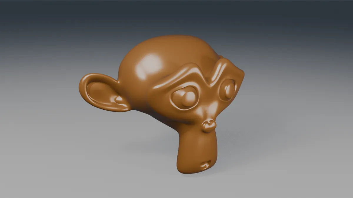 Turntable: a copper Suzanne mid-rotation on a dark studio floor, rendered with EEVEE