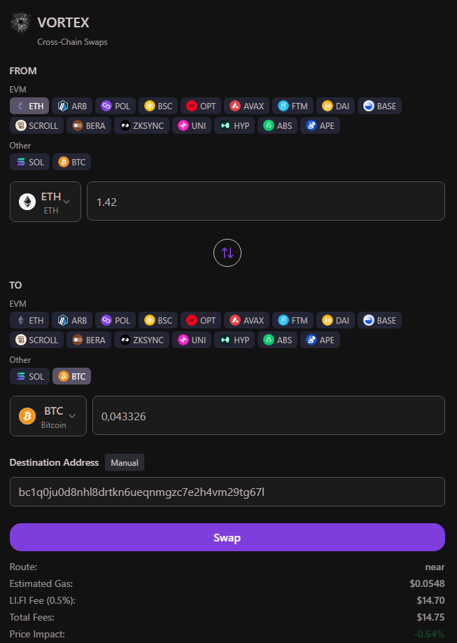 VORTEX by GobSwap — cross-chain swaps