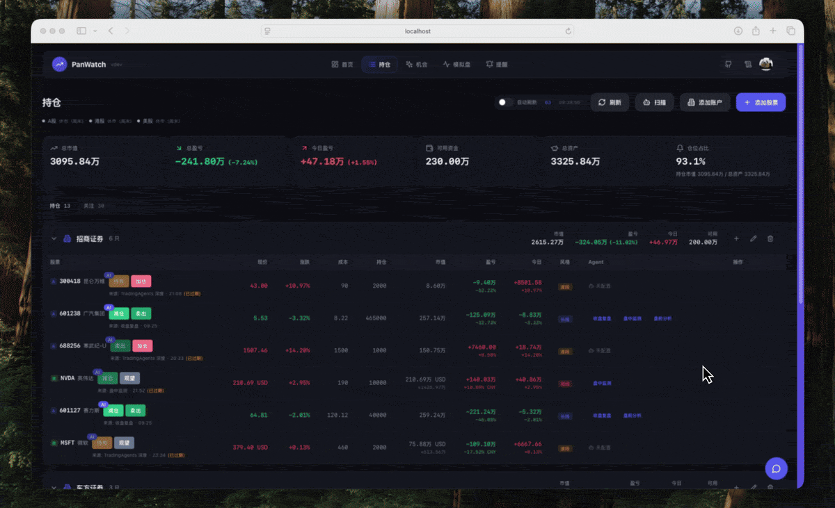 盯盘侠 PanWatch · TradingAgents 深度分析演示