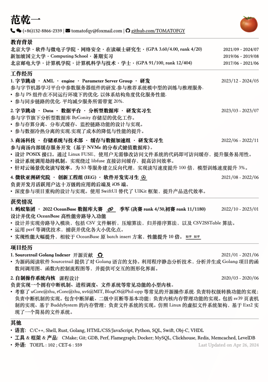 Sample output of Chi-CV template in Chinese