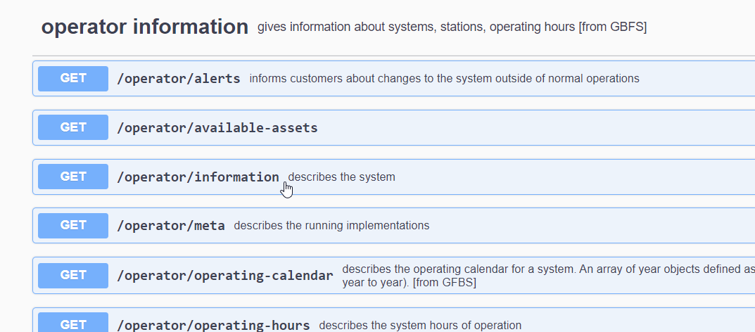 GET Operator information