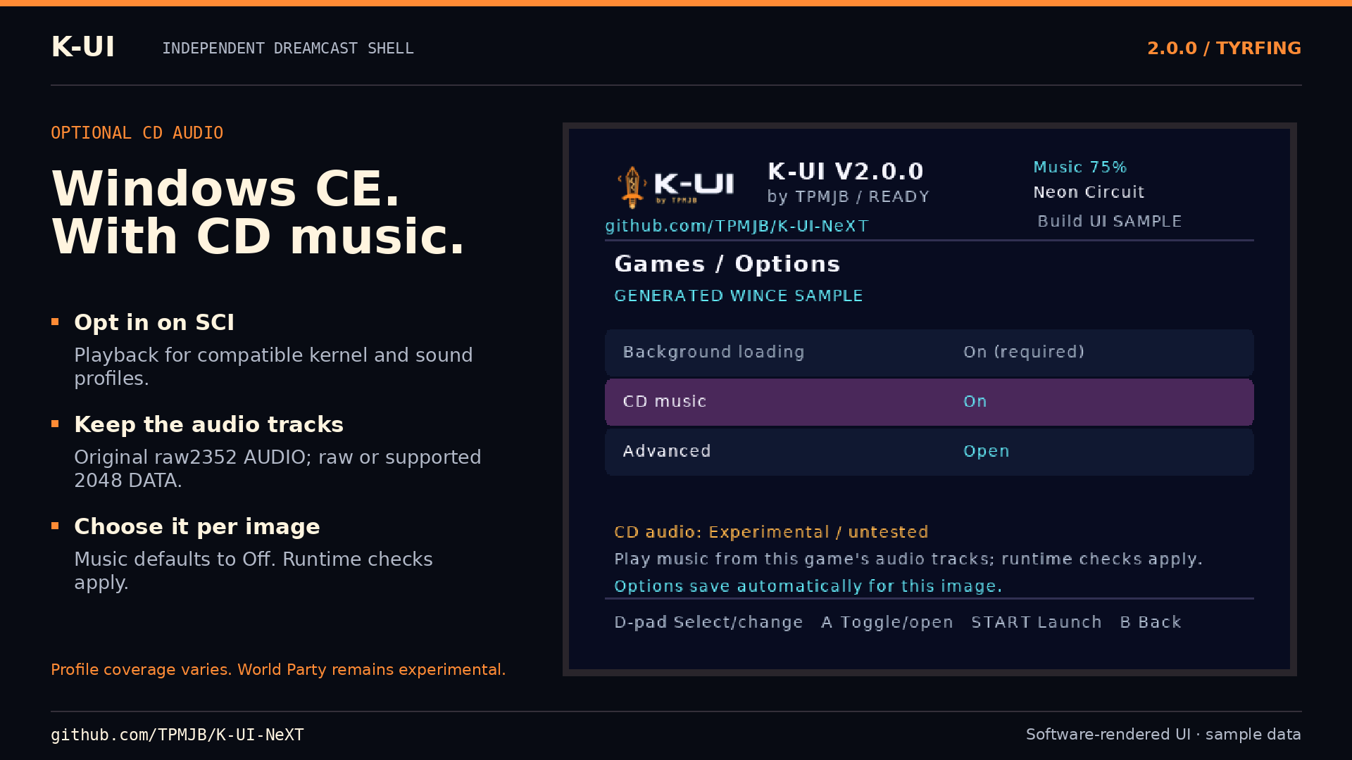 Optional runtime-checked SCI CD music feature card