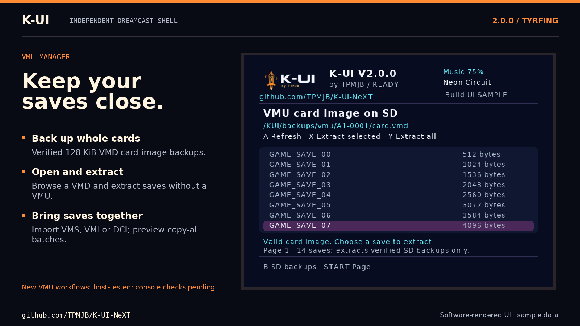 VMU tools feature card; new workflows retain console-test limits