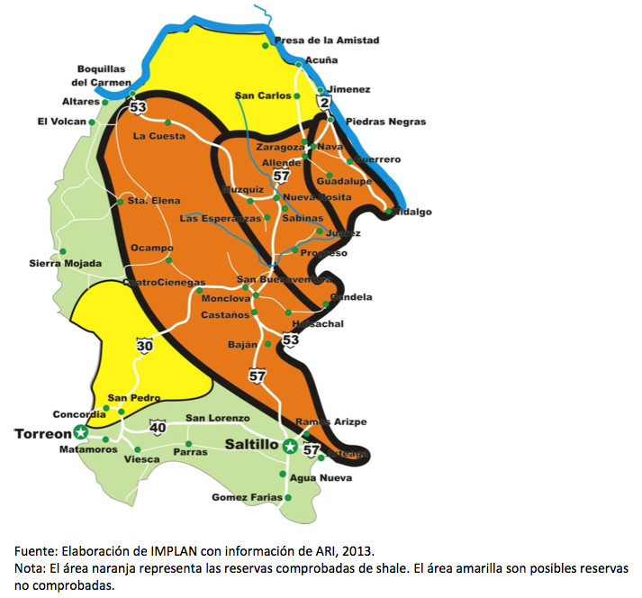 Mapa de Yacimientos de Gas Shale en Coahuila