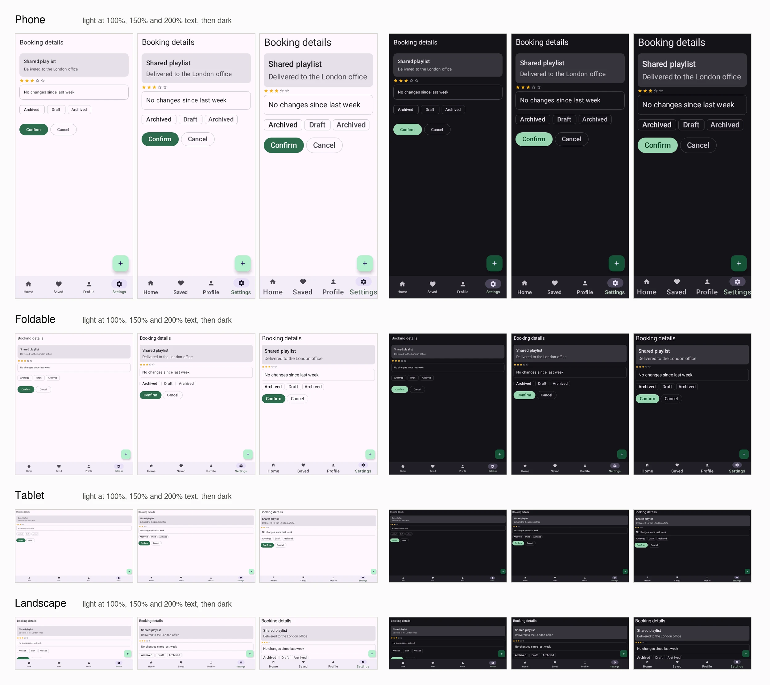 The 24 images @MugshotMatrix records for one preview: four devices, light and dark, three font scales