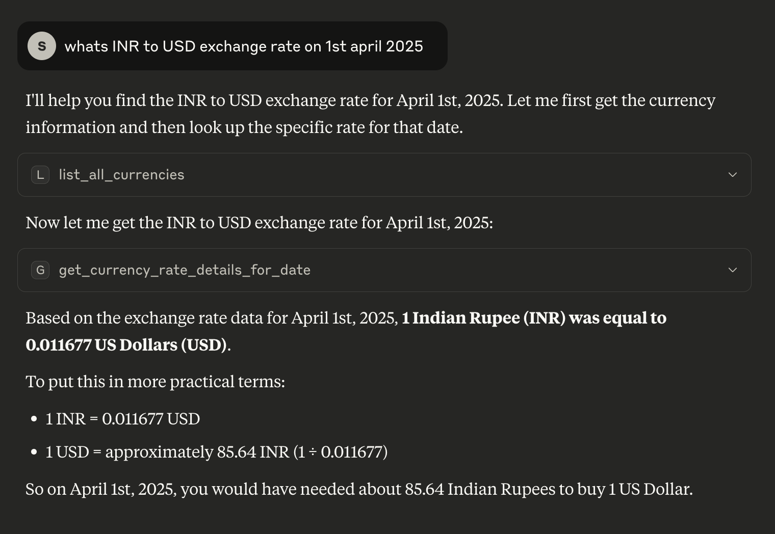 screenshots/Claude_response_with_CurrencyRateMCP_server.png
