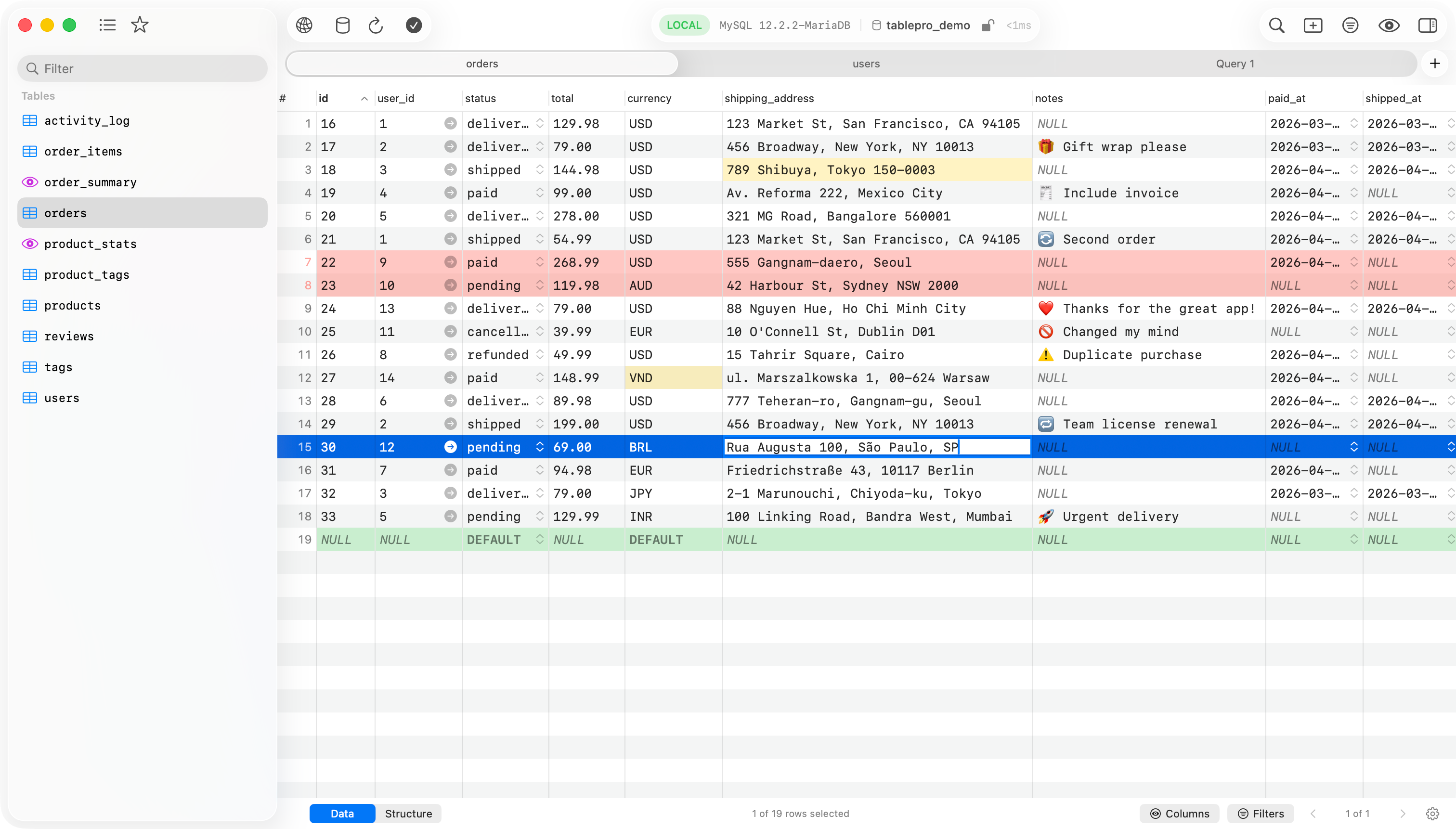TablePro macOS database client with SQL editor and data grid