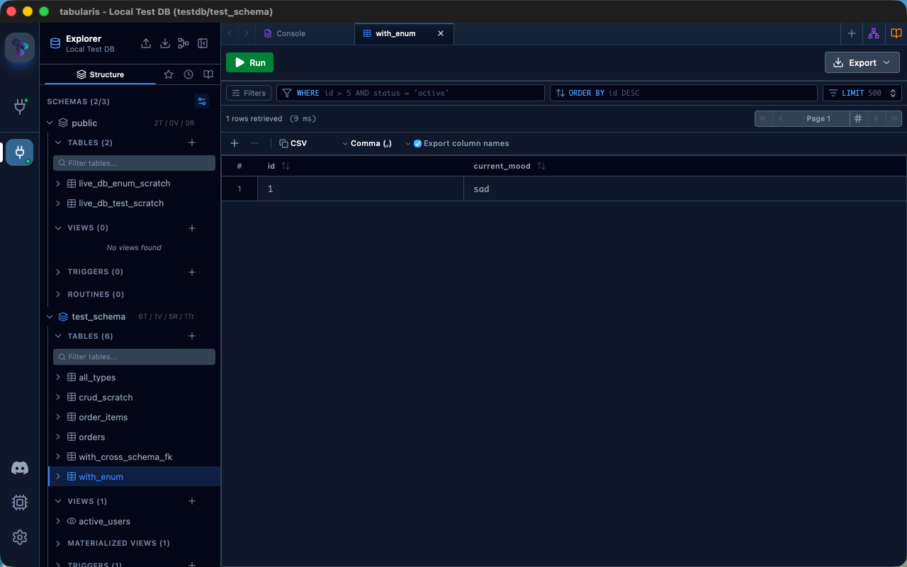 Data grid with a PostgreSQL enum column value