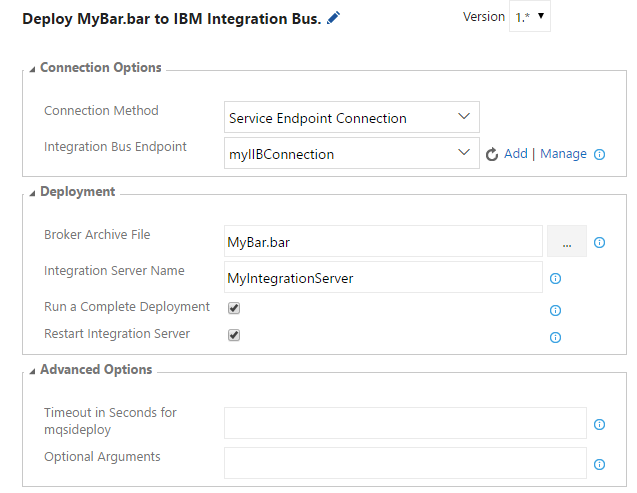 IBM Integration Bus Deployment Task Details