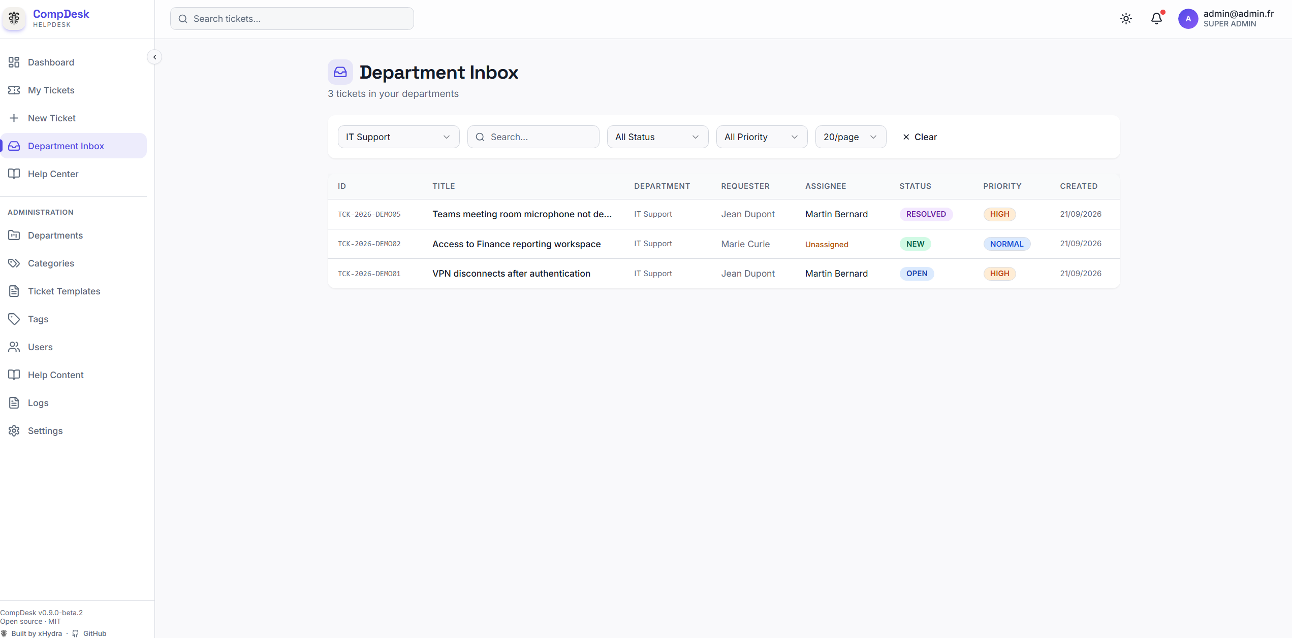 CompDesk Department Inbox