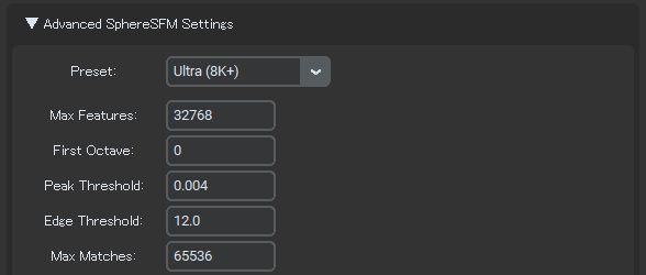SphereSFM の Preset 設定