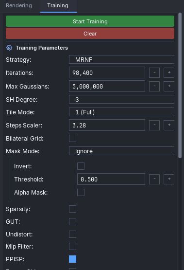 トレーニング設定画面