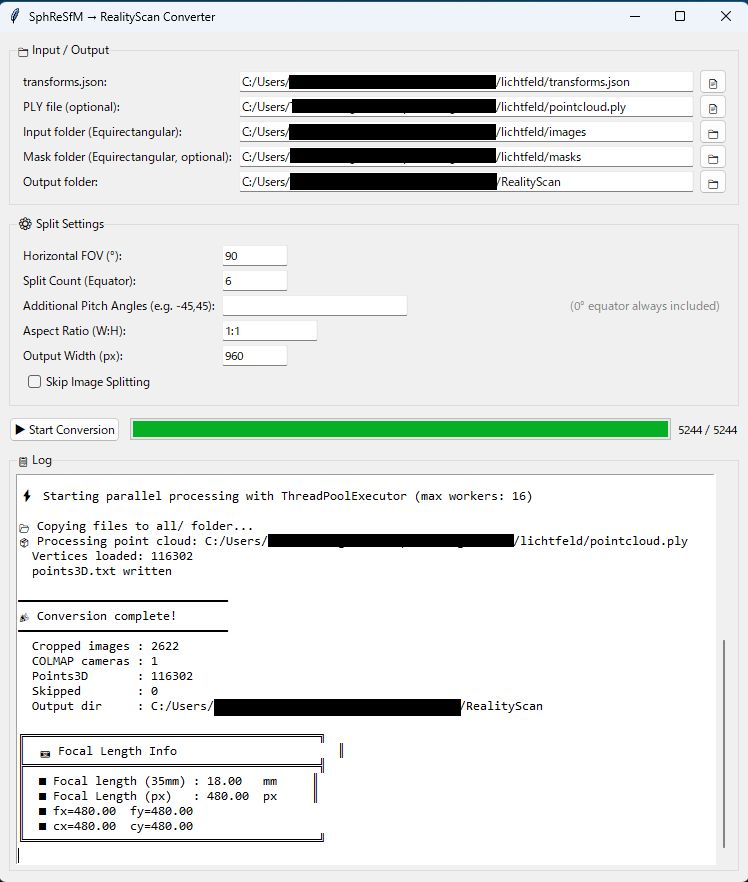 SphereSfM Converter の変換完了画面