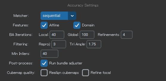 SphereSFM の設定例（v1.4.0）