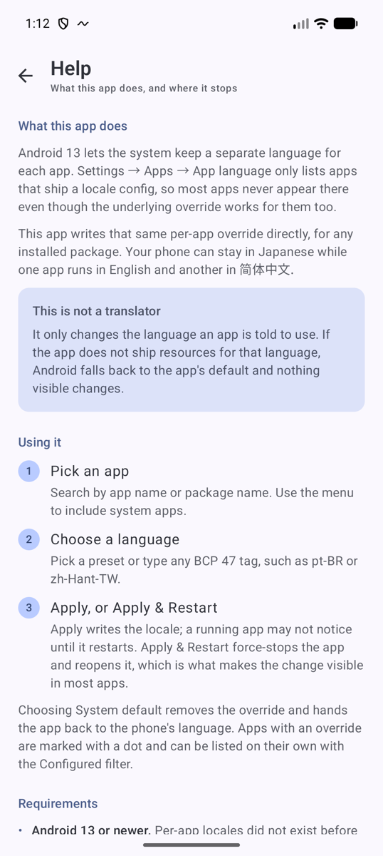 Help screen