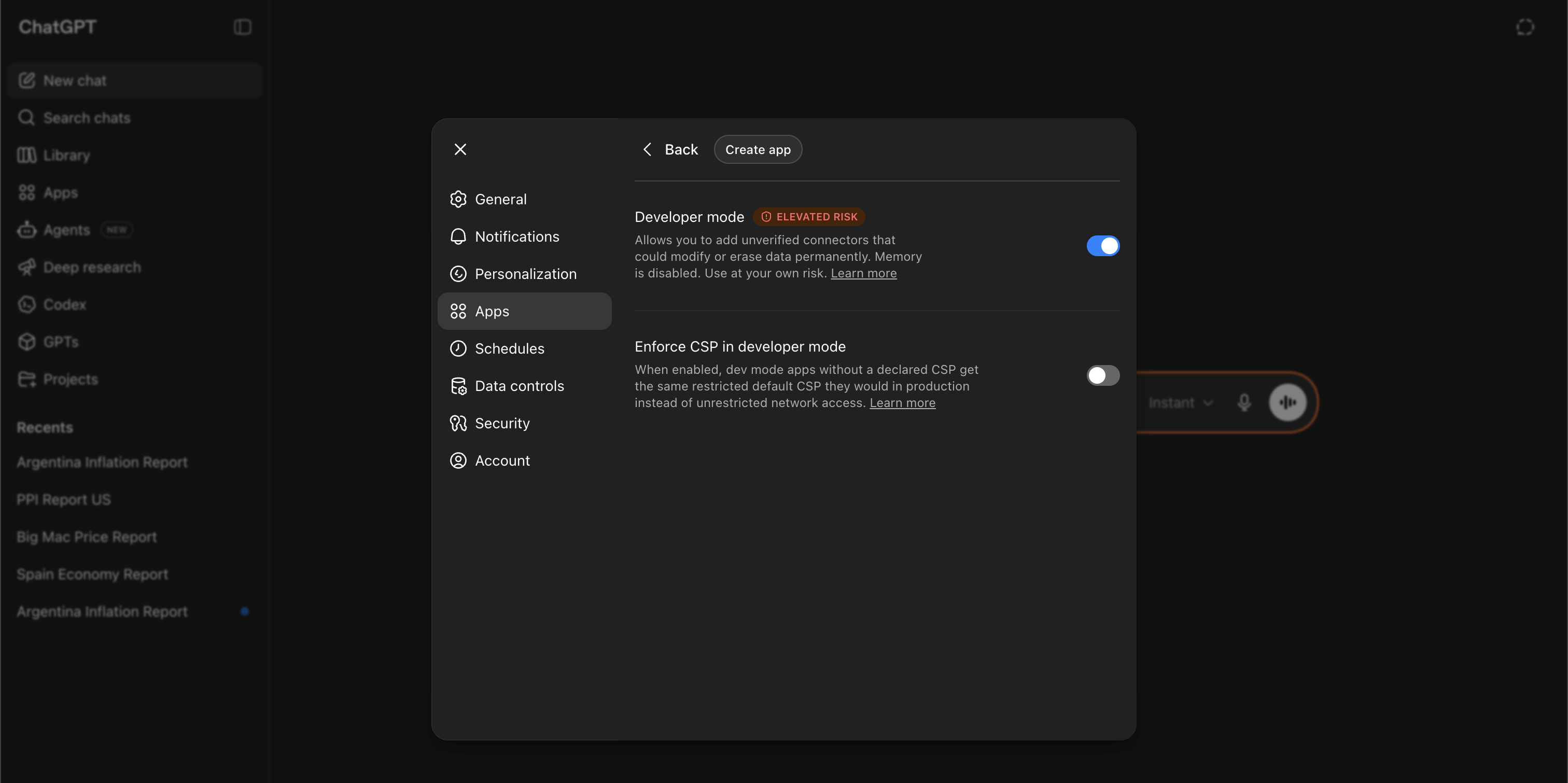 ChatGPT Settings → Connectors with the Developer Mode toggle