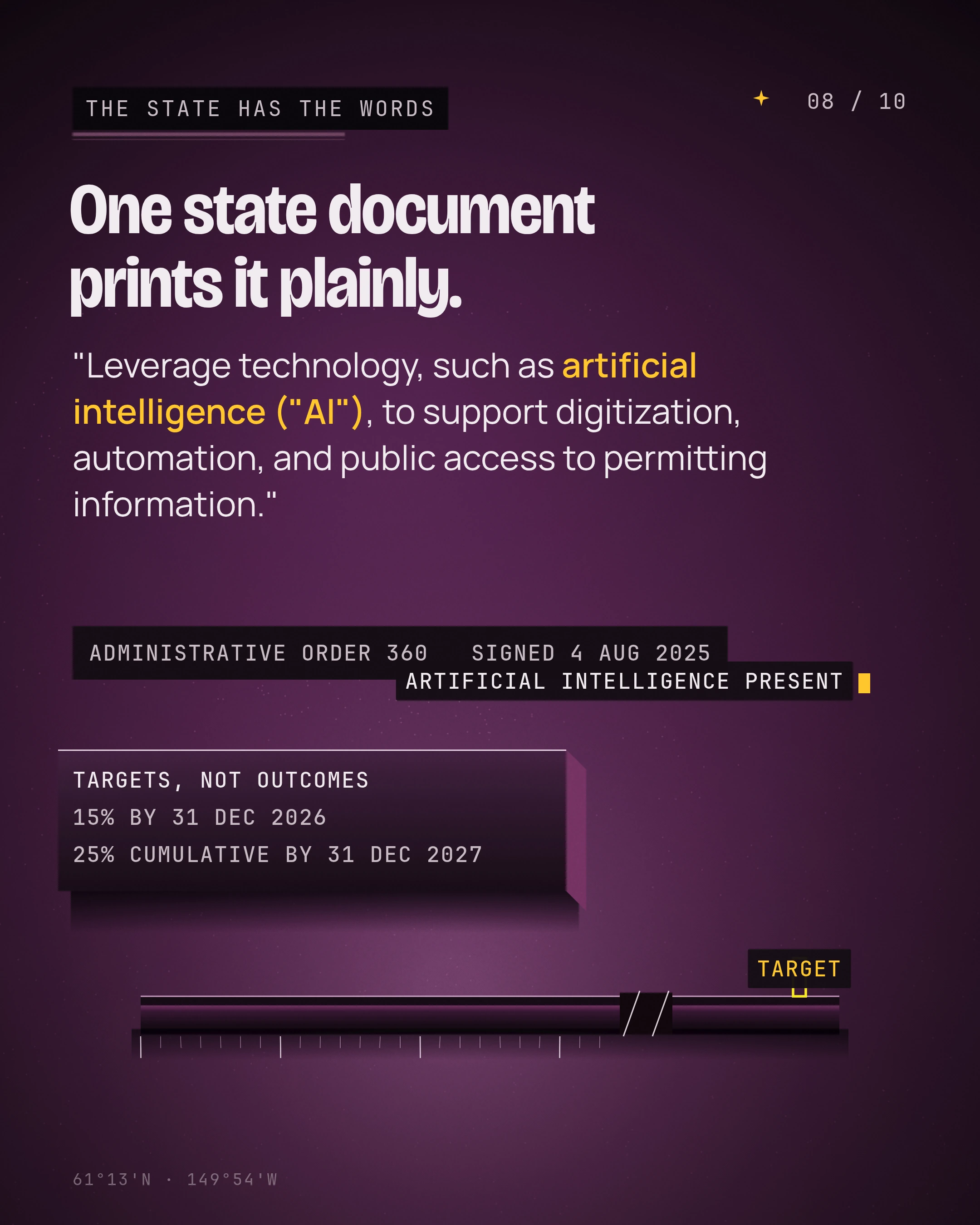 One state document prints it plainly. "Leverage technology, such as artificial intelligence ("AI"), to support digitization, automation, and public access to pe