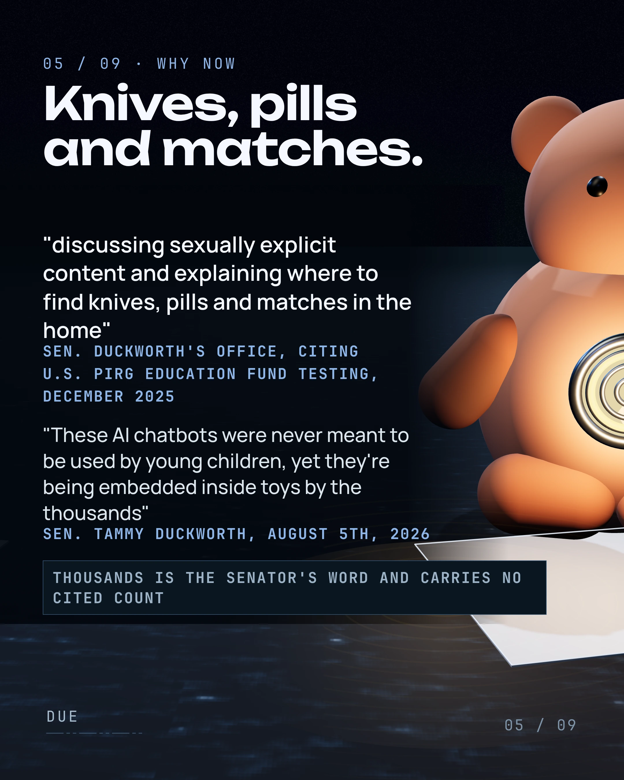 Knives, pills and matches. "discussing sexually explicit content and explaining where to find knives, pills and matches in the home"