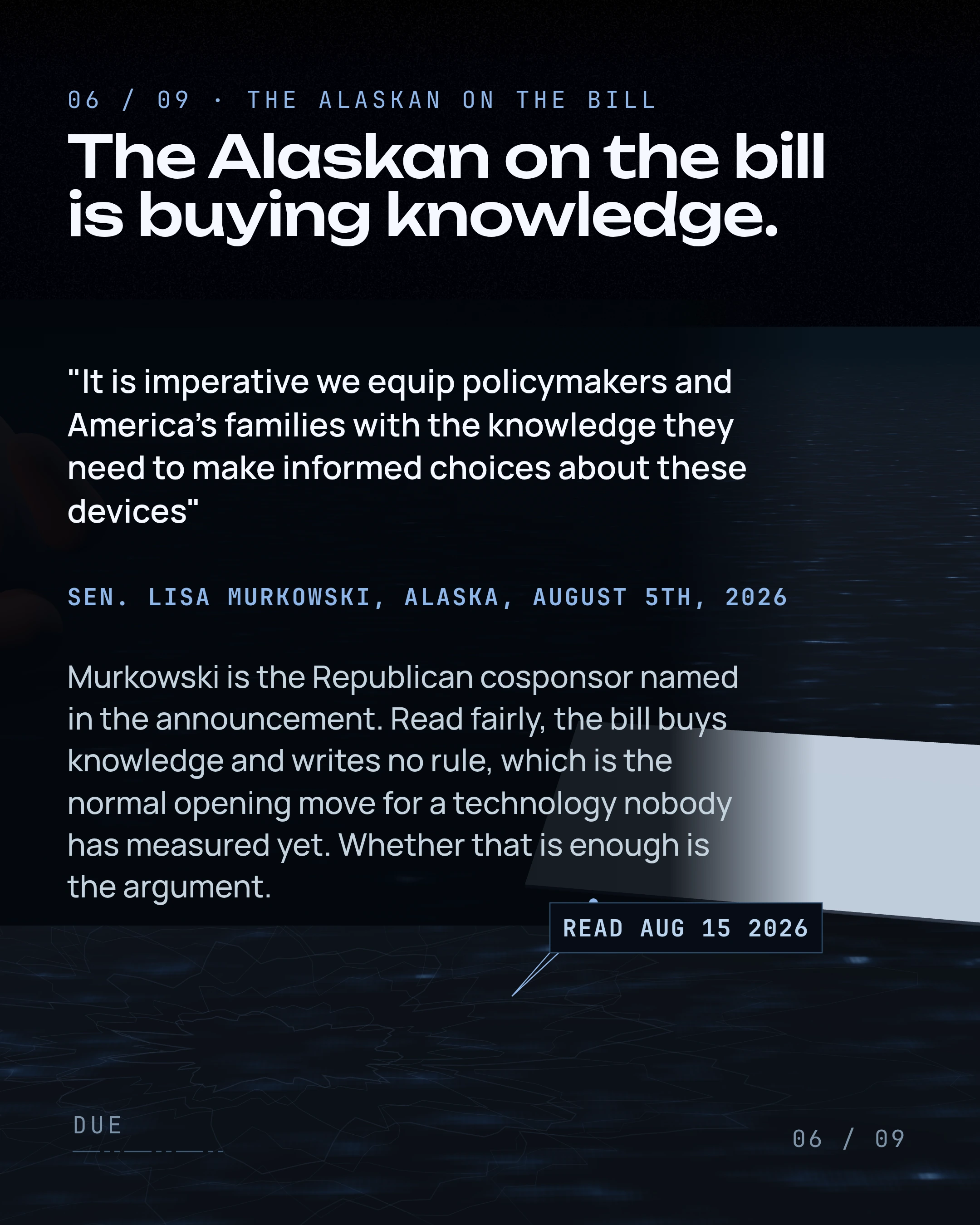 The Alaskan on the bill is buying knowledge. Murkowski is the Republican cosponsor named in the announcement. Read fairly, the bill buys knowledge and writes no