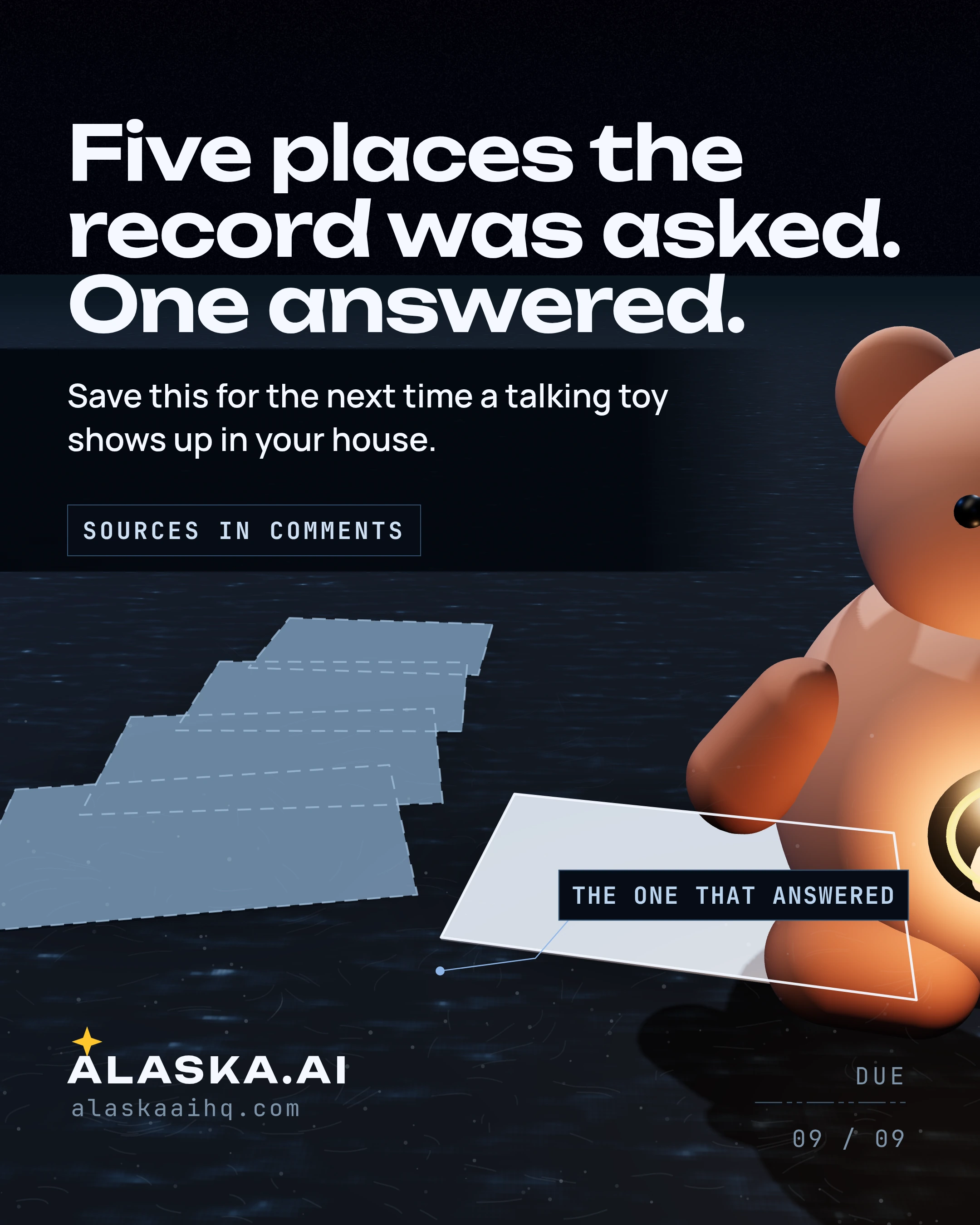 Five places the record was asked. One answered. Save this for the next time a talking toy shows up in your house