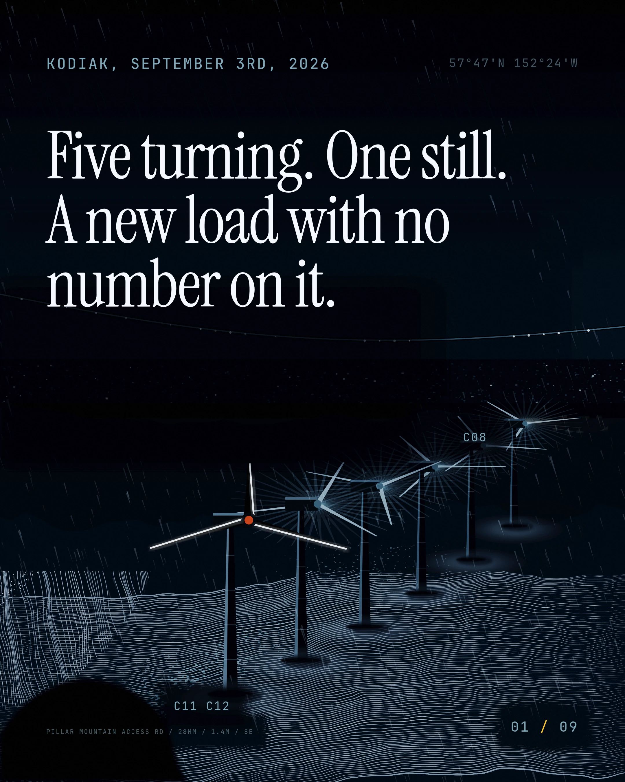 Five turning. One still. A new load with no number on it