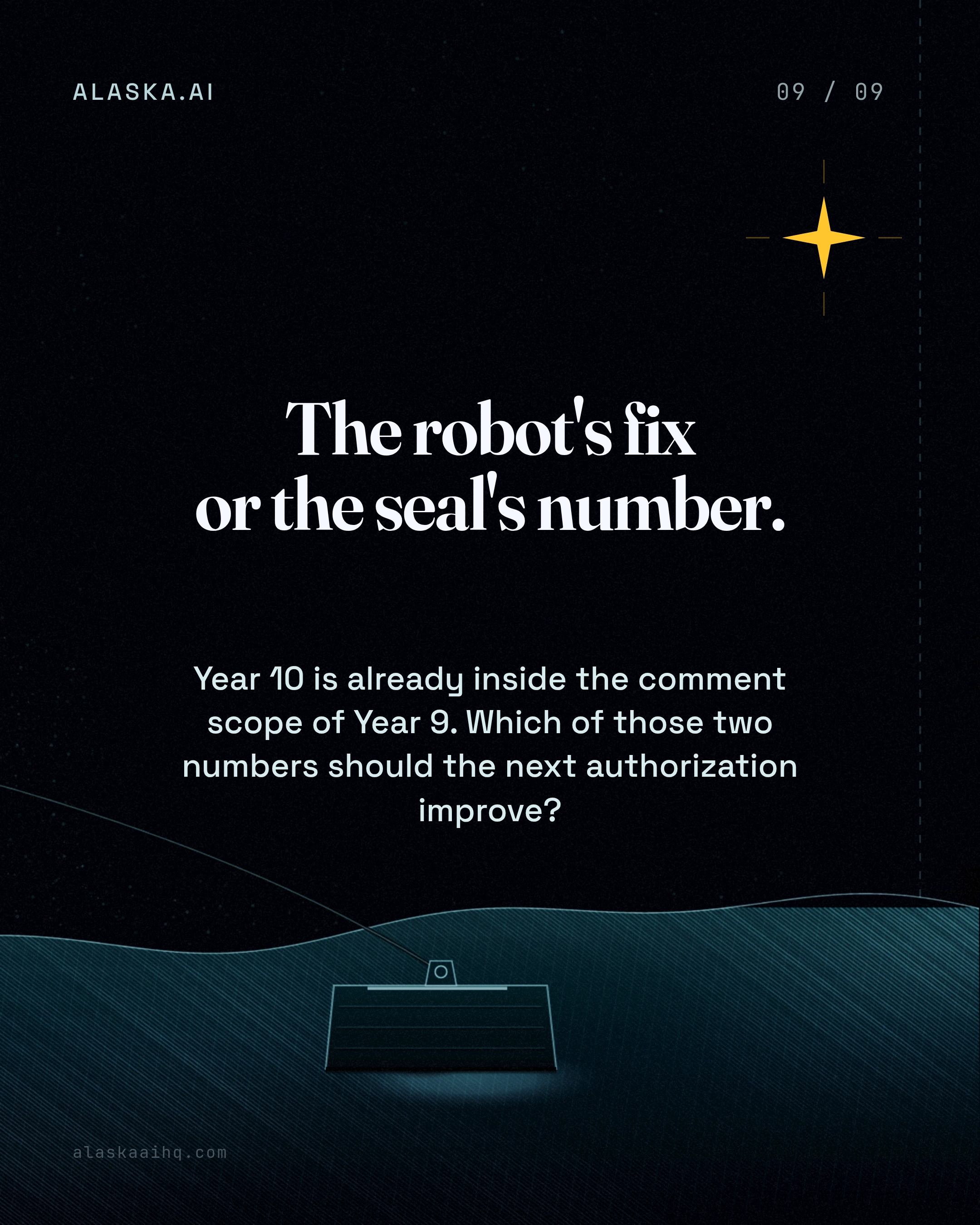 The robot's fix or the seal's number. Year 10 is already inside the comment scope of Year 9. Which of those two numbers should the next authorization improve?