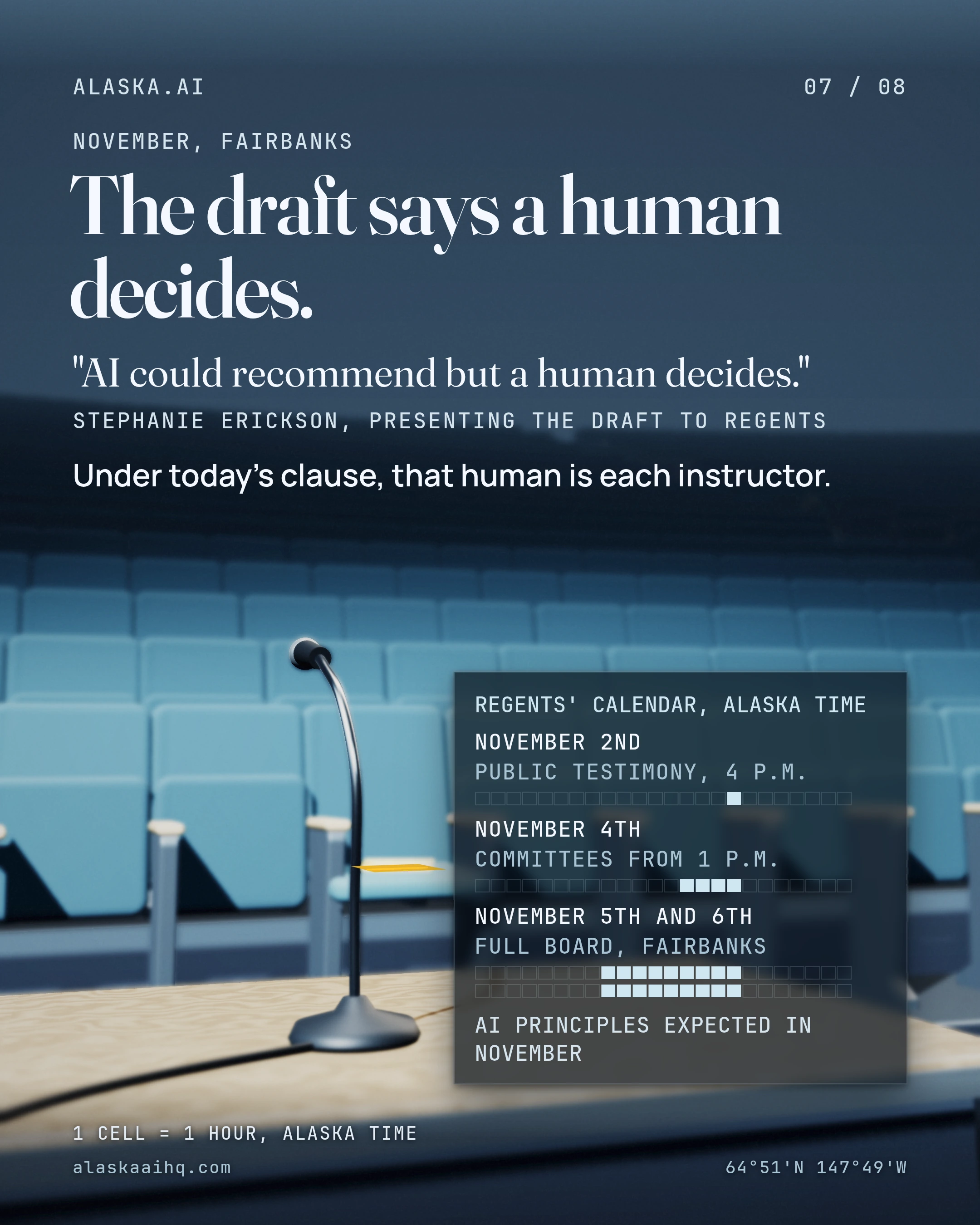 The draft says a human decides. Under today's clause, that human is each instructor