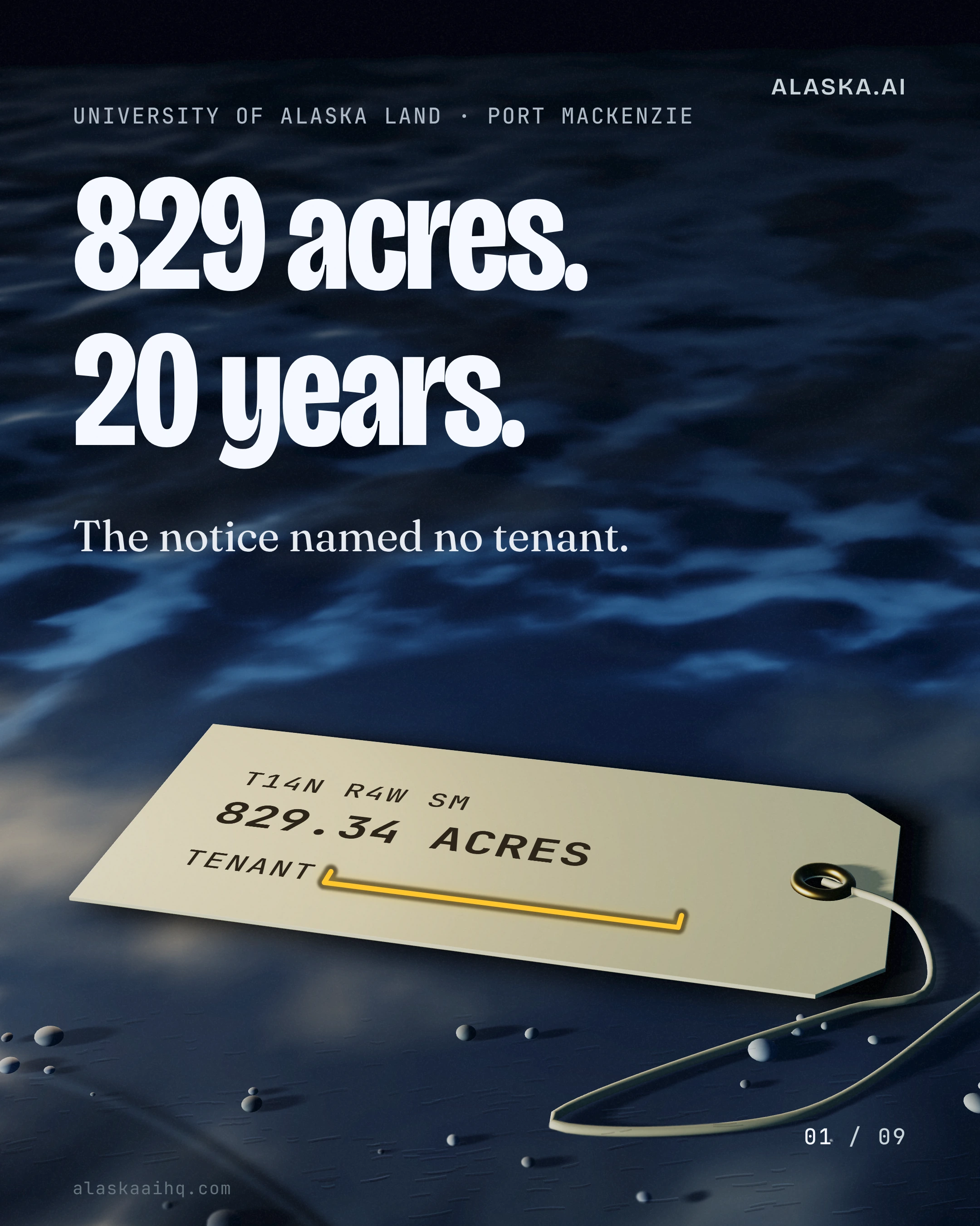 829 acres. 20 years. The notice named no tenant