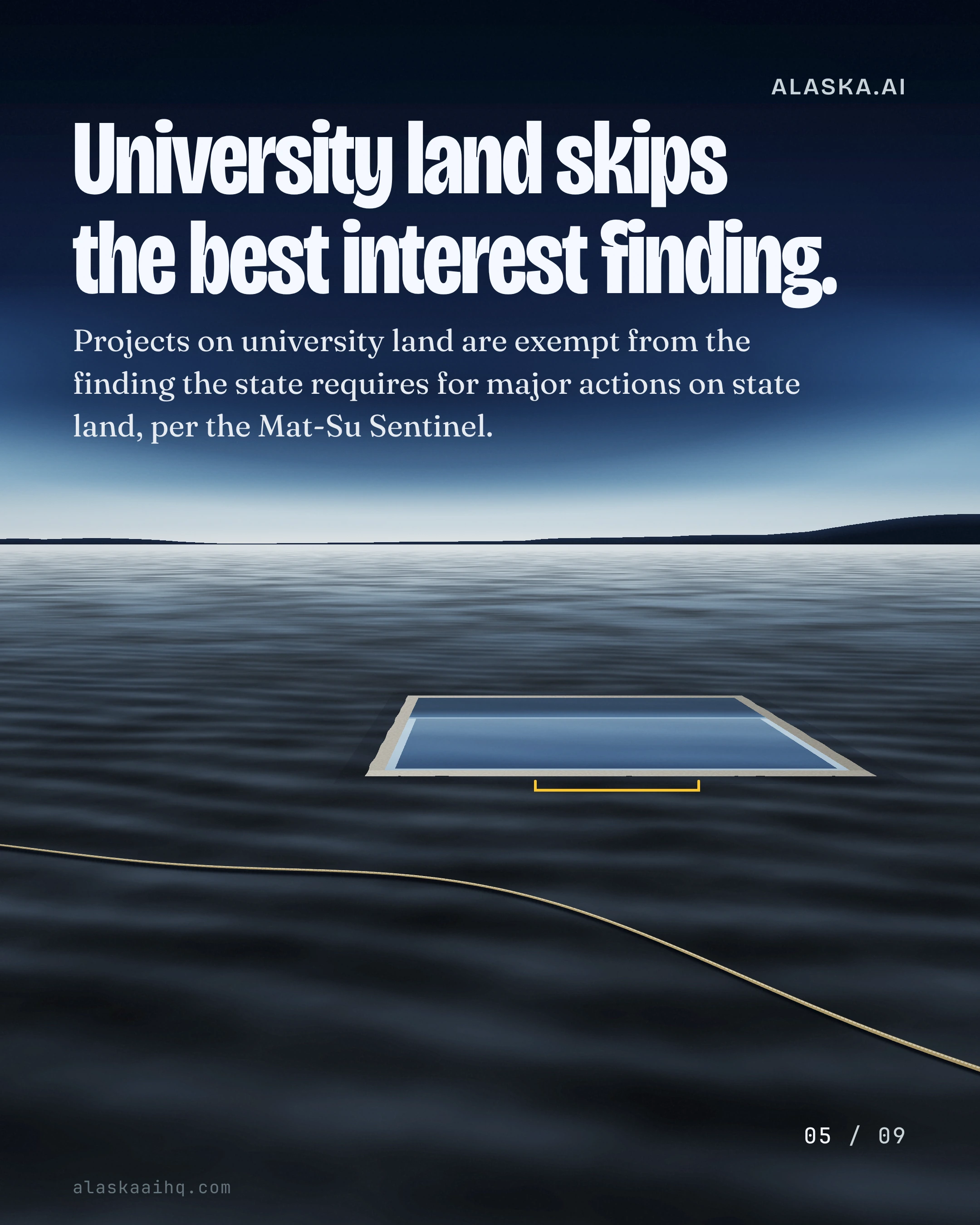 University land skips the best interest finding. Projects on university land are exempt from the finding the state requires for major actions on state land