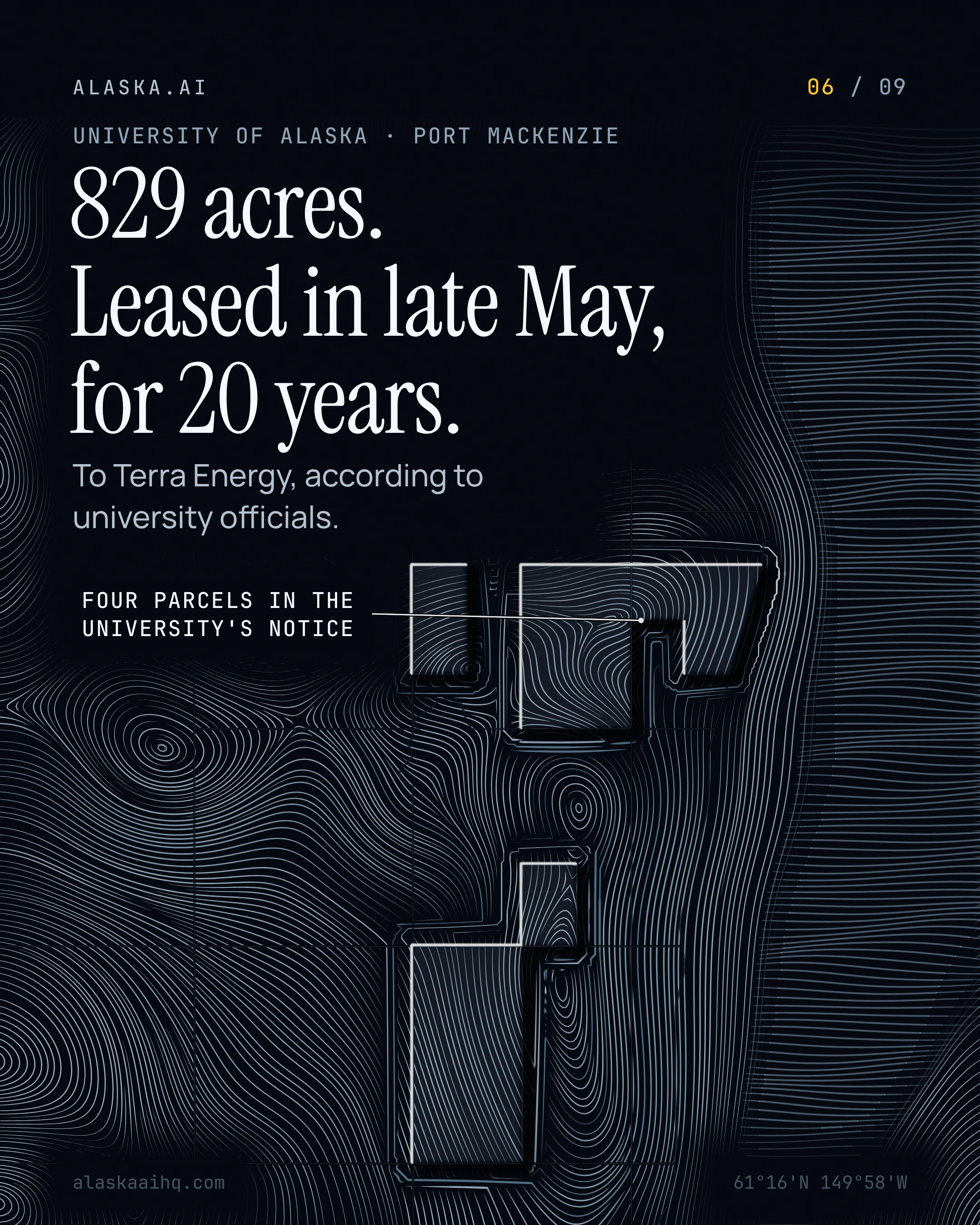 829 acres. Leased in late May, for 20 years. To Terra Energy, according to university officials