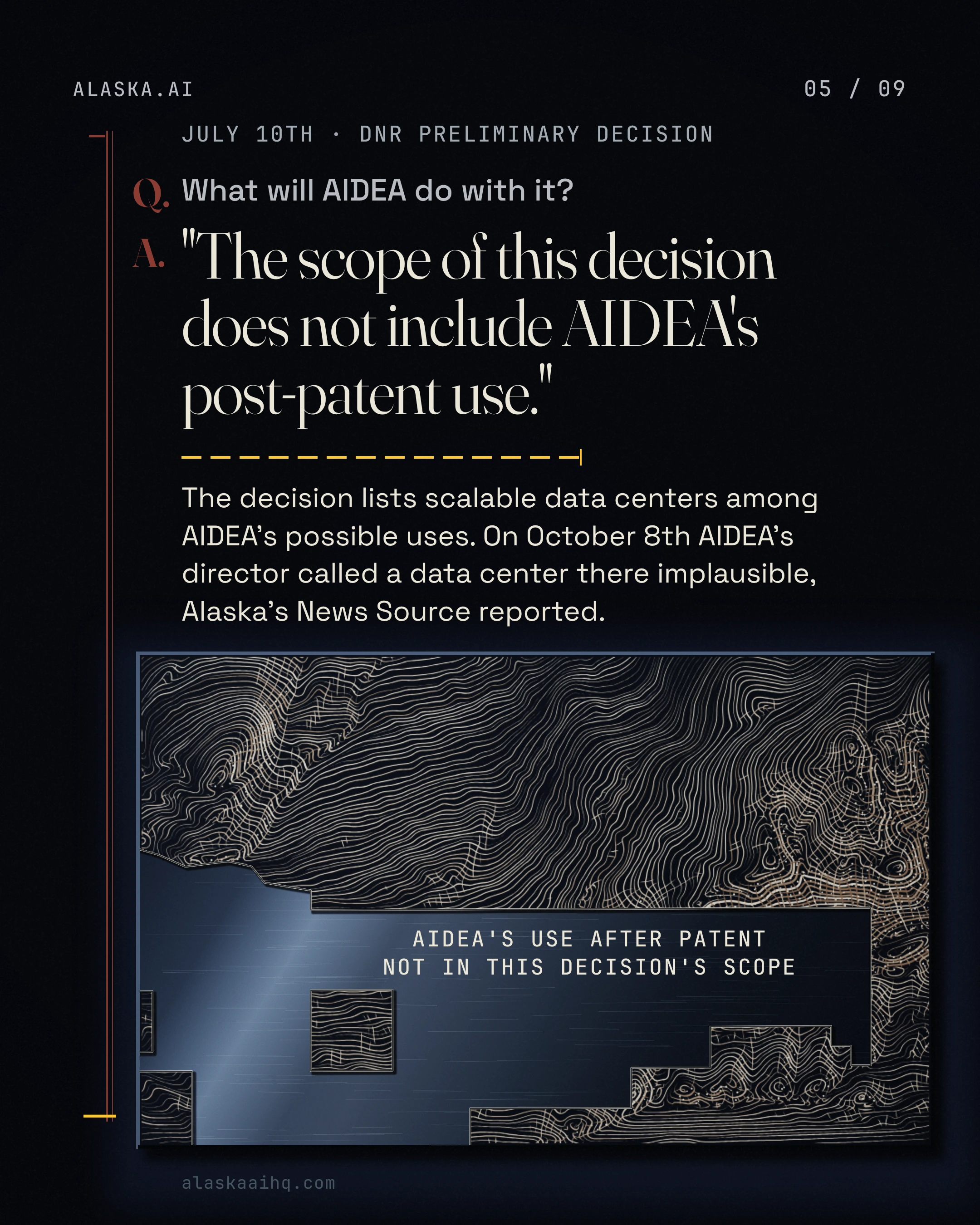 "The scope of this decision does not include AIDEA's post-patent use.". The decision lists scalable data centers among AIDEA's possible uses.