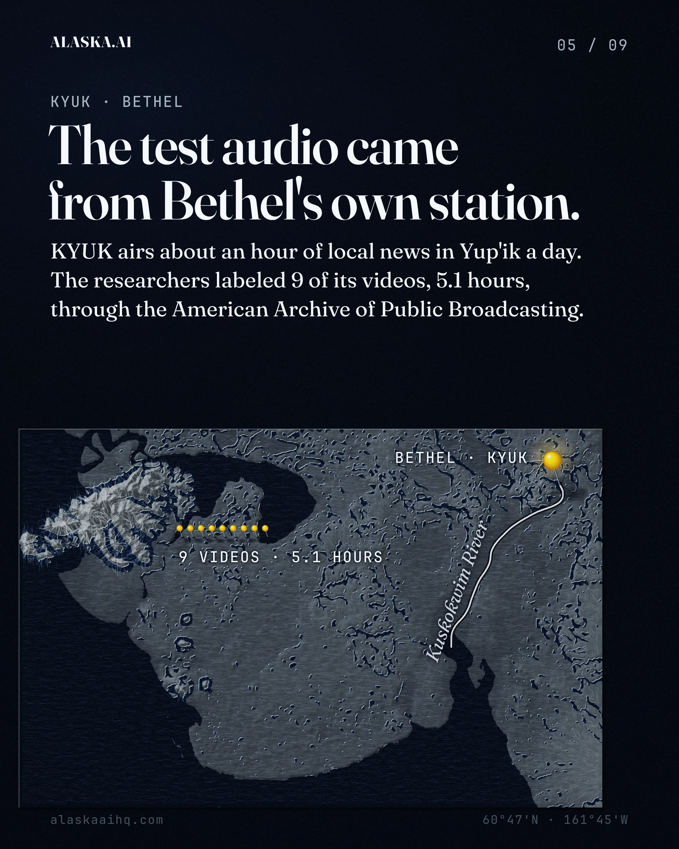 The test audio came from Bethel's own station. KYUK airs about an hour of local news in Yup'ik a day.