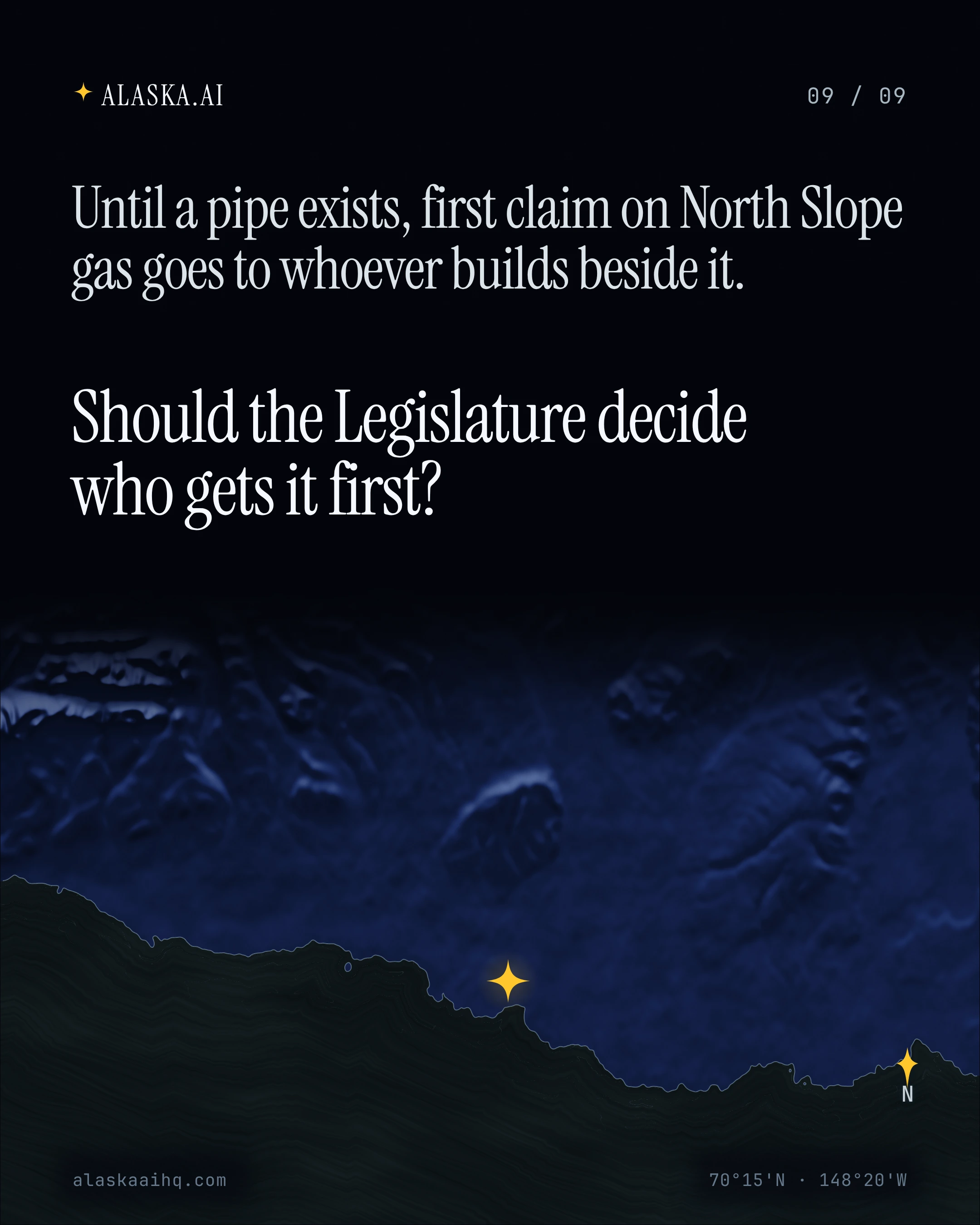 Until a pipe exists, first claim on North Slope gas goes to whoever builds beside it. Should the Legislature decide who gets it first?