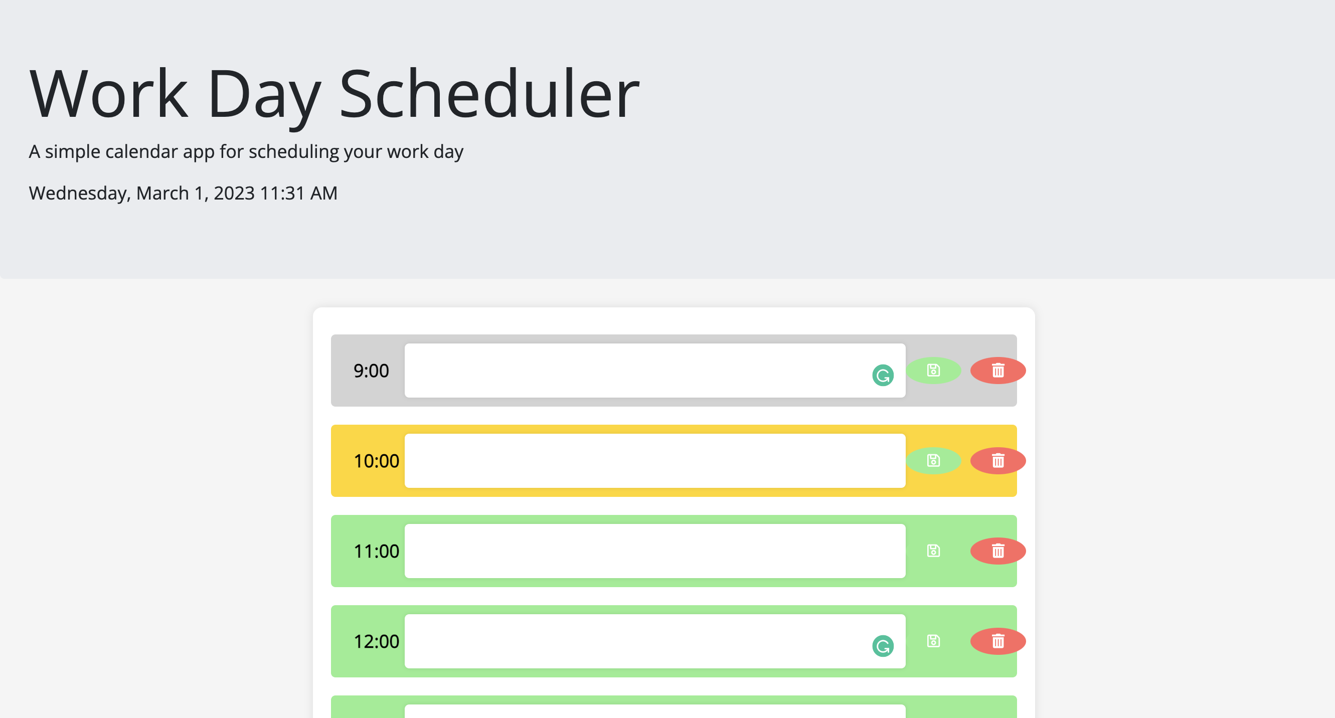 A user clicks on slots on the color-coded calendar and edits the events.