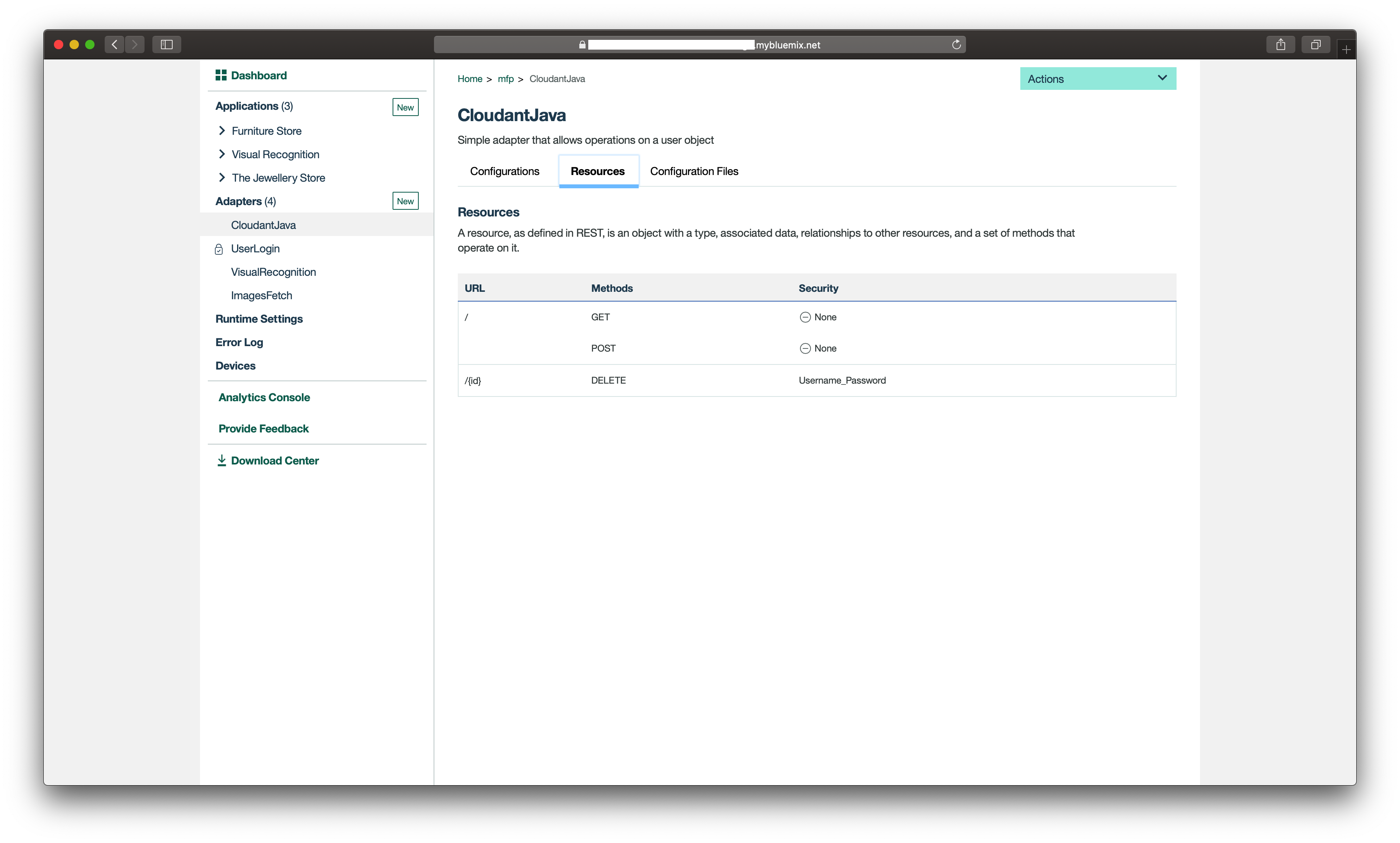 The REST APIs of CloudantJava adapter