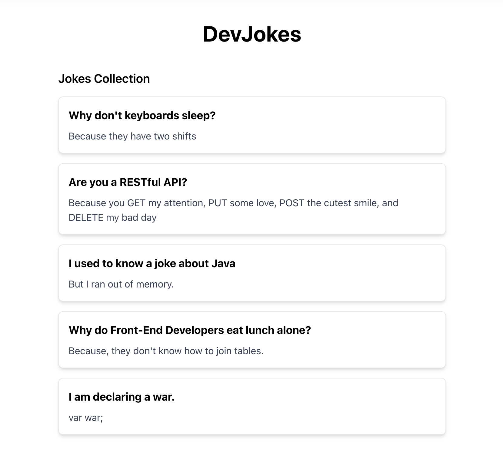 DevJoke App with 5 DevJokes