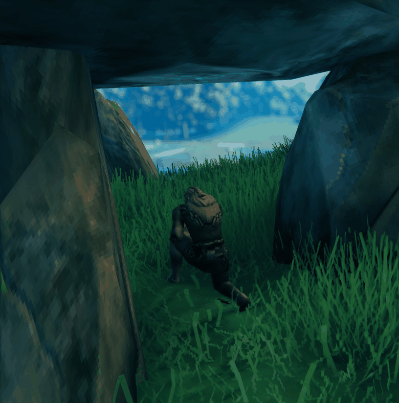 Squatting for a poop between standing stones