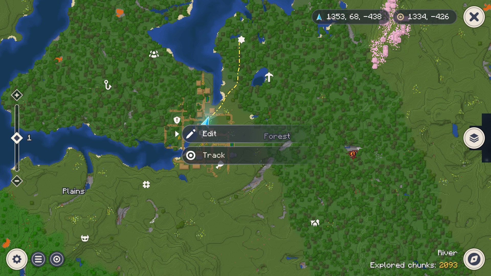 Right-click menu on a pin: Edit, Track