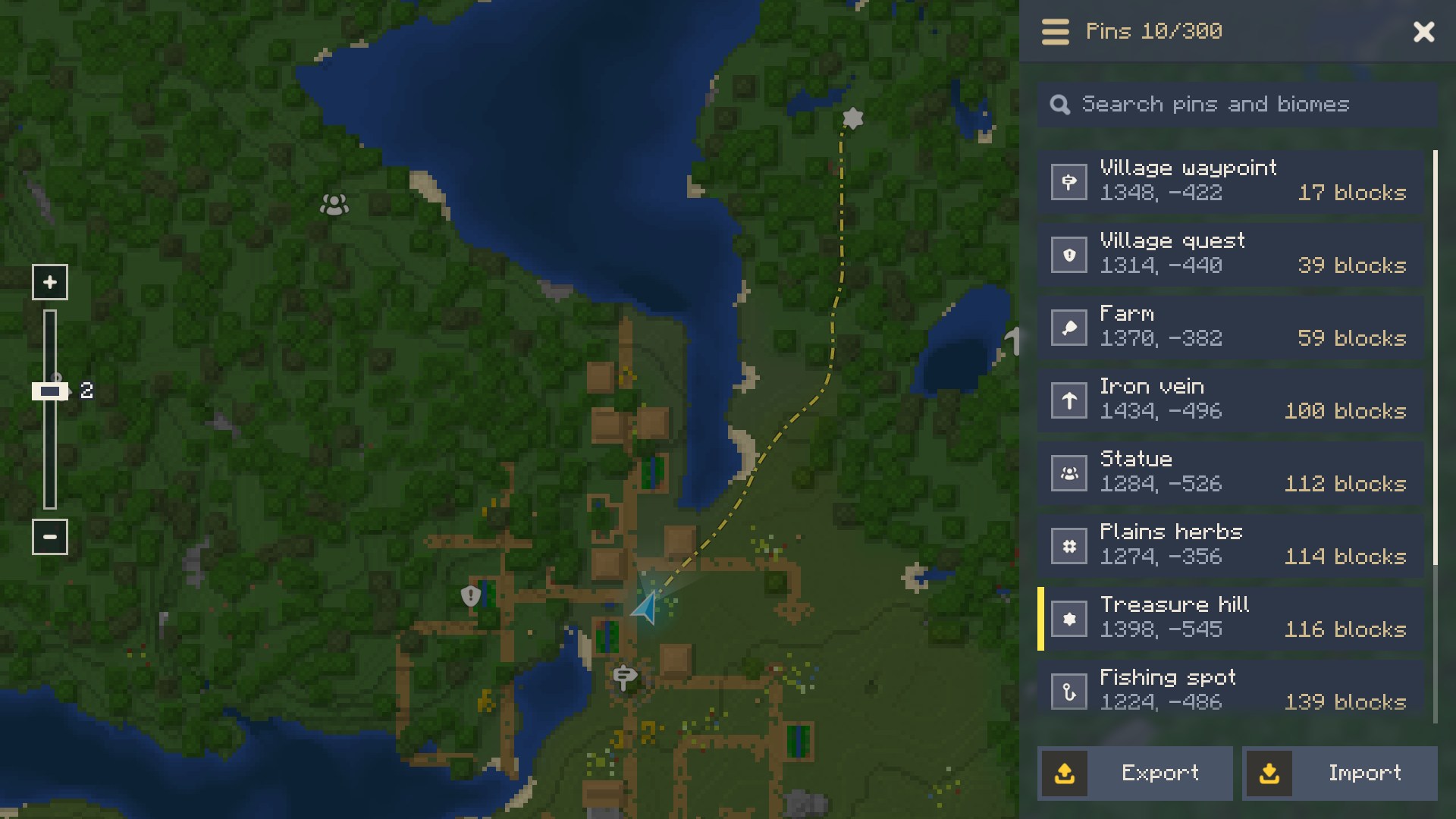 Pin list sorted by distance