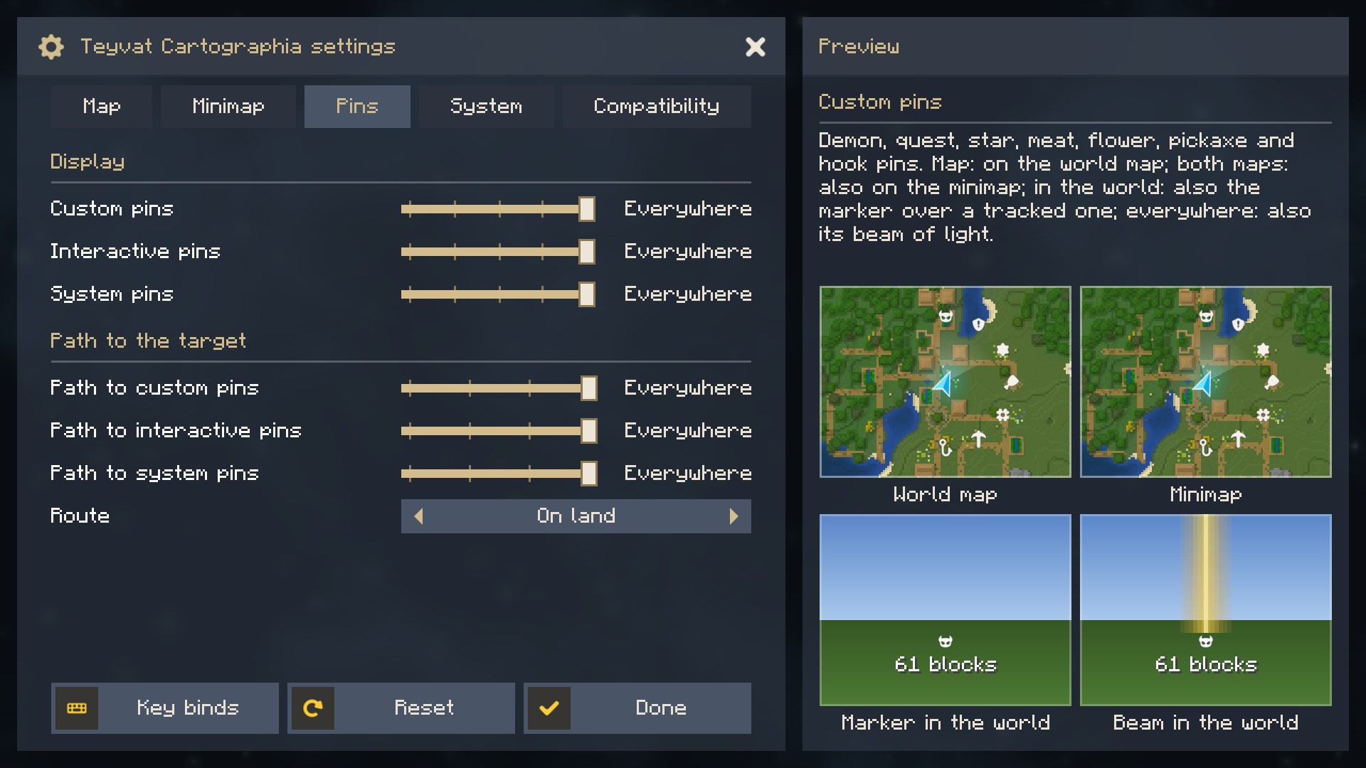Settings with a live preview of the setting under the mouse