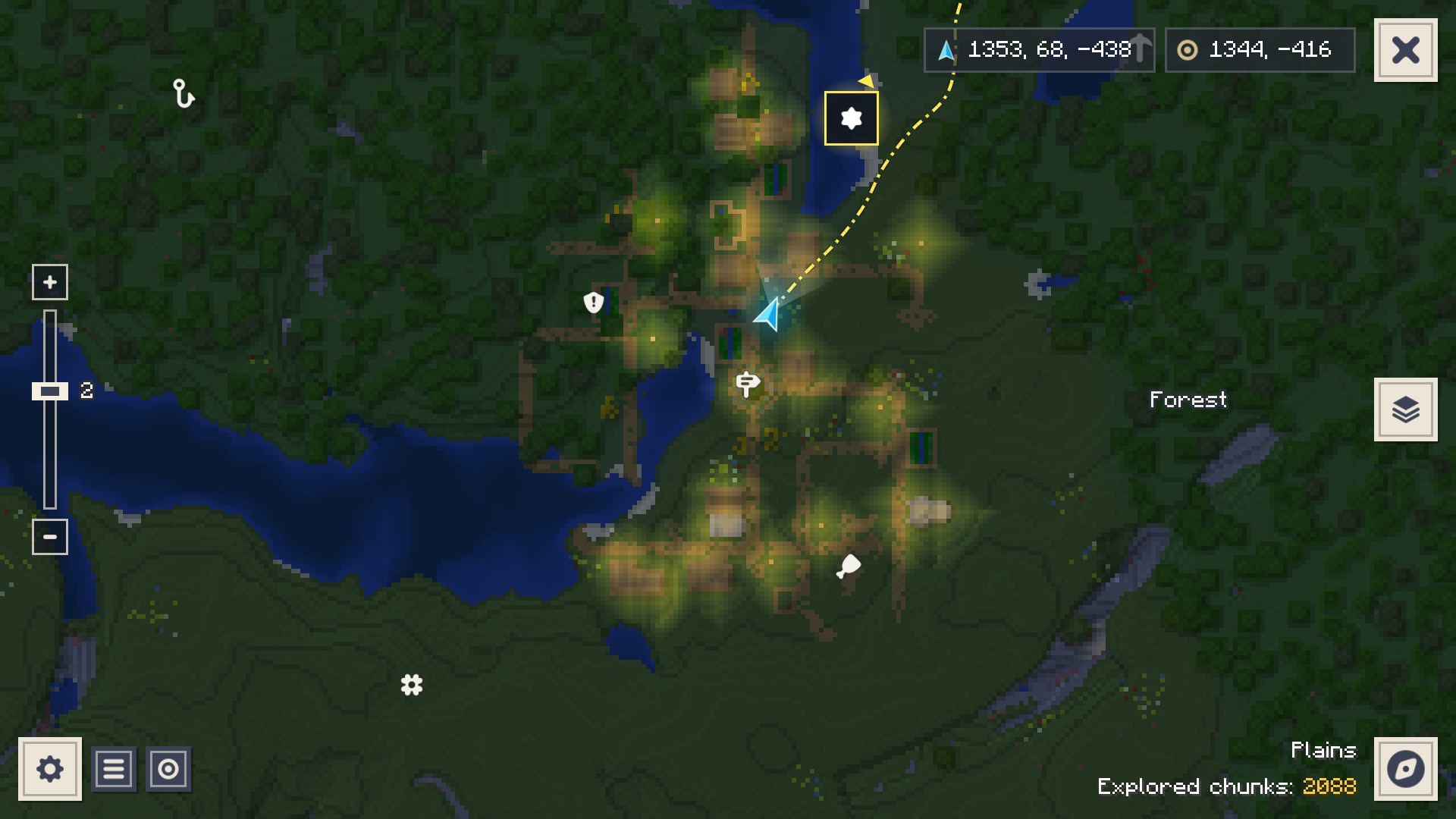 At night the map darkens, lit places keep their colour