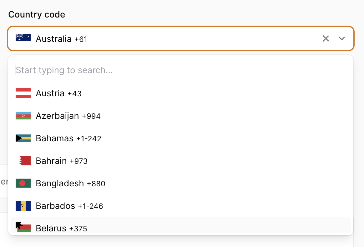 Filament Country Code Field