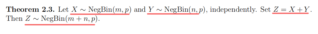 两个负二项分布离散变量之和仍为负二项分布