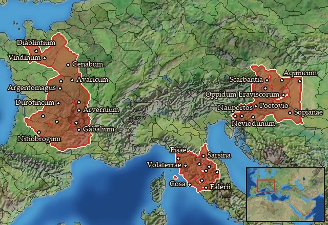 Regions carrying Gallica early