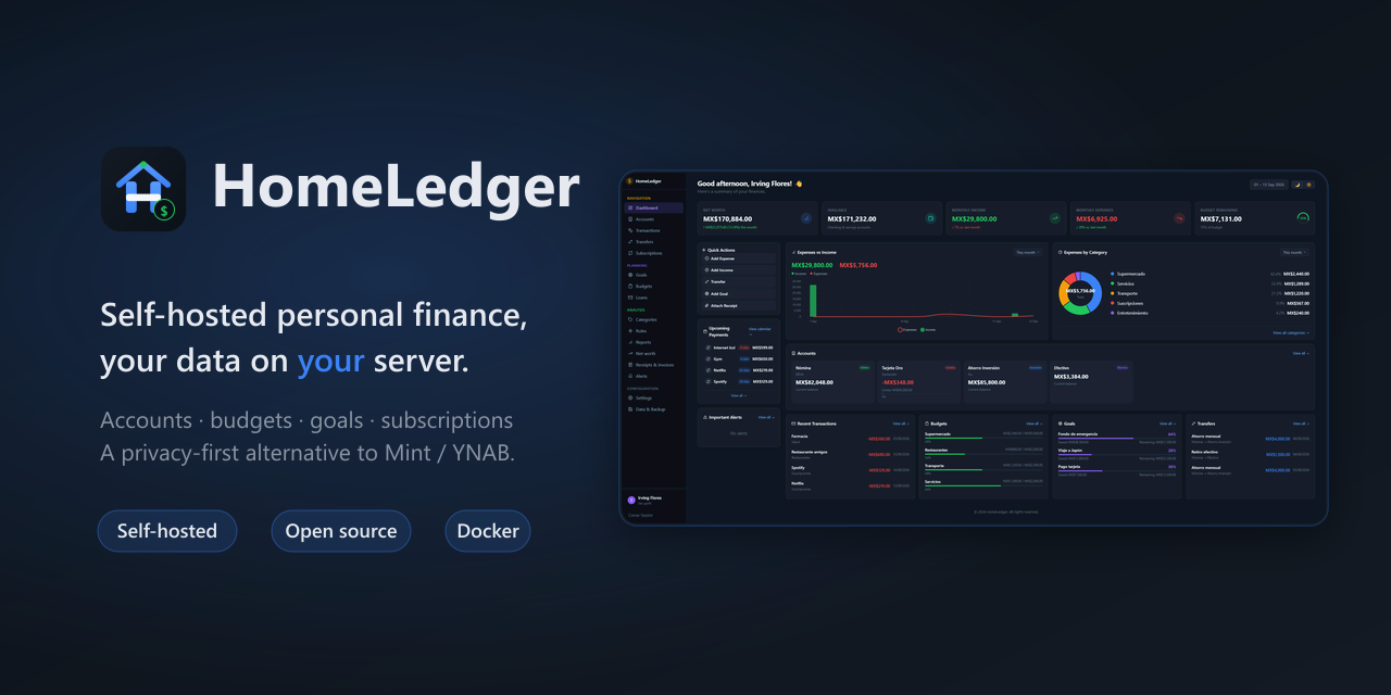 I built HomeLedger — a free, self-hosted budgeting app that keeps your financial data on your own 